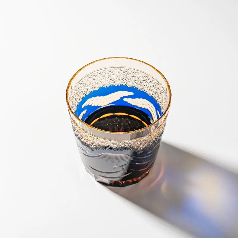 Edo Kiriko Mount Fuji Blue Hand-Cut Whisky Glass