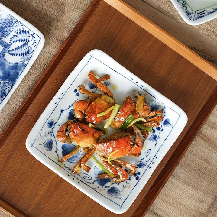 Mino Ware Sometsuke Japanese Retro Square Plate