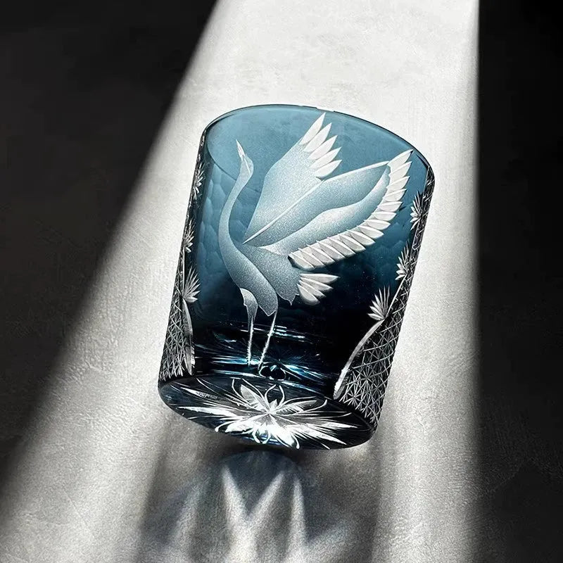 Edo Kiriko Soaring Crane (Tsuru) Hand-Cut Whisky Glass