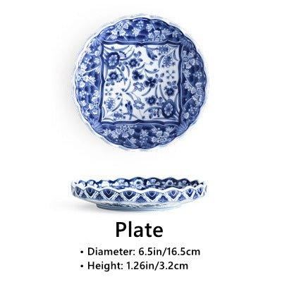 Japanese Handcrafted Ceramic Blue and White Decorated Plates/Bowls