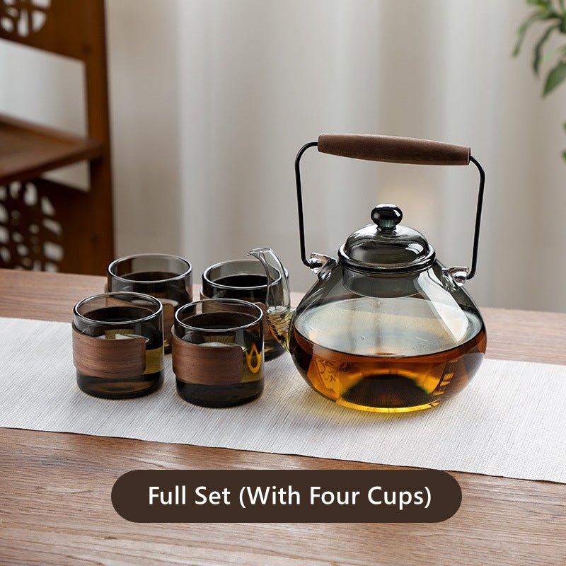 Wood and Glass Fusion Tea Cups Set