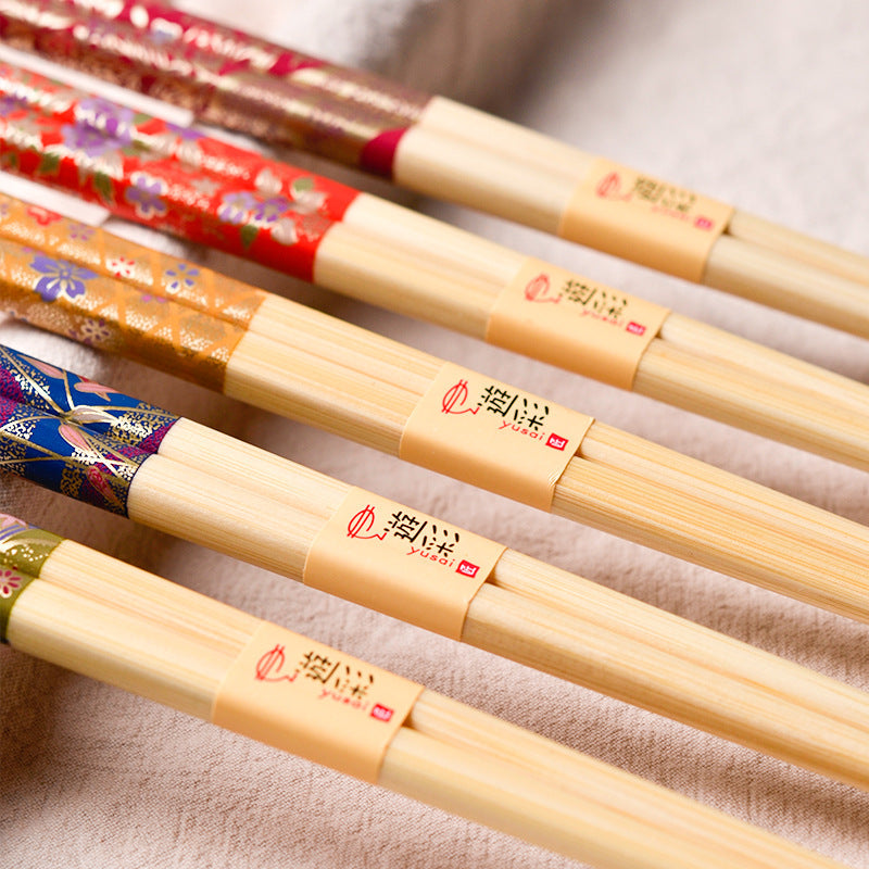 Japanese Botanical Handcrafted Bamboo Chopsticks Set of 5