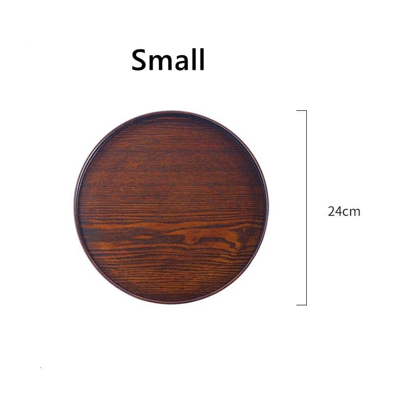 Japanese Brown Wooden Round Tray. Multi-purpose Serving Platter