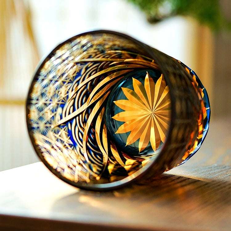 Edo Kiriko Blue Amber Hand-Cut Whisky Glass