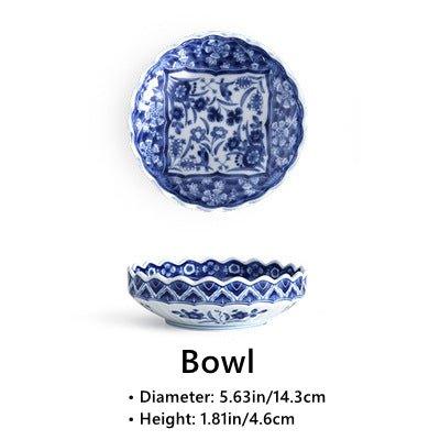 Japanese Handcrafted Ceramic Blue and White Decorated Plates/Bowls