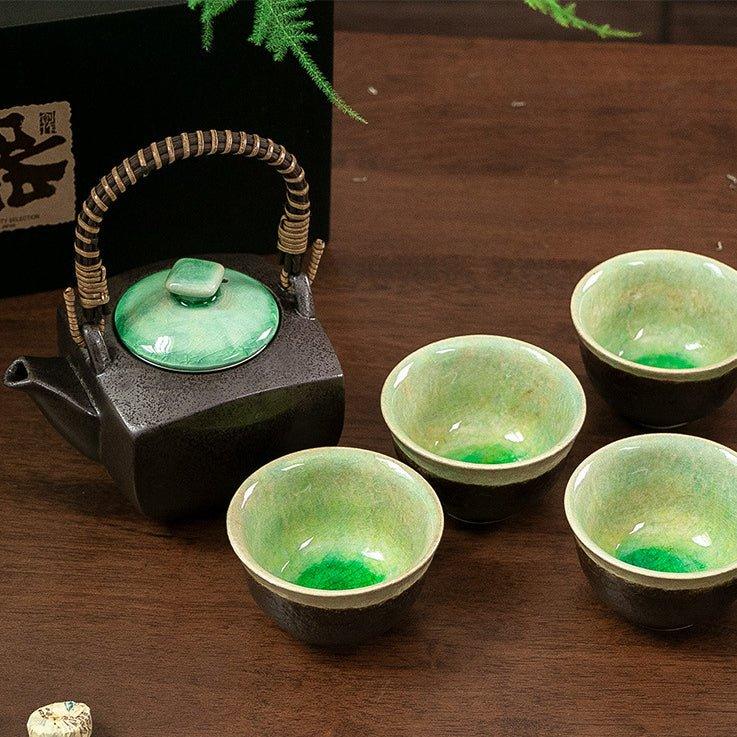 Japanese Mino Ware Handcrafted Ceramic Jade Tea Gift Set