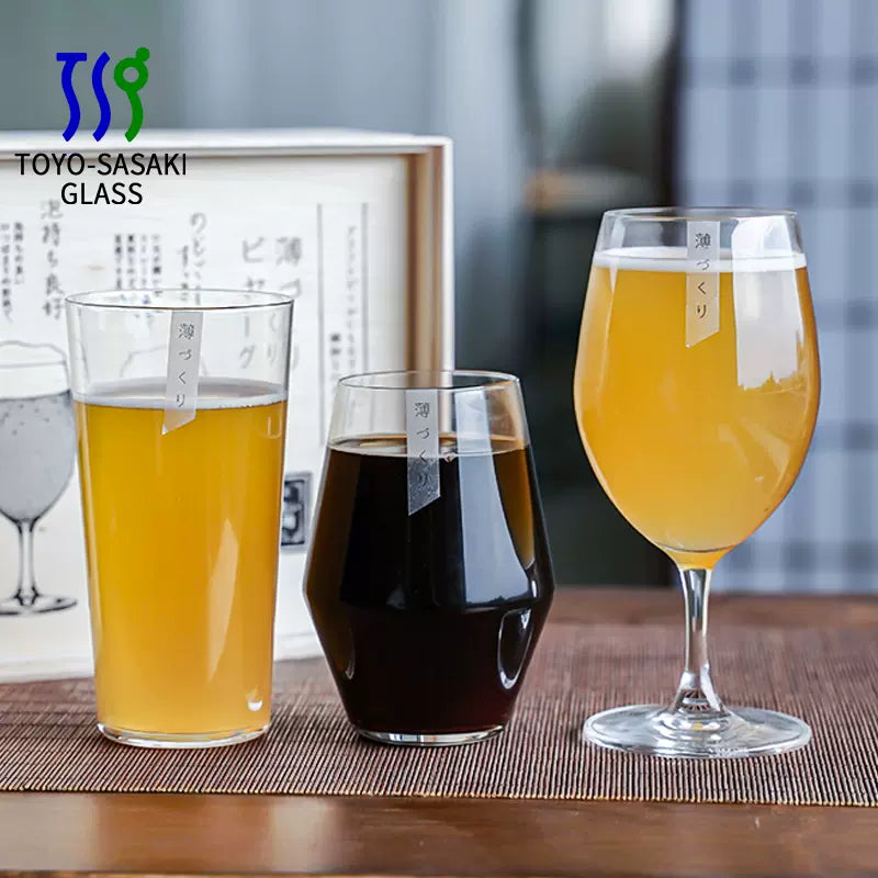 Toyo-Sasaki Japanese Premium Craft Beer Glass Trio Set with Wooden Gift Box