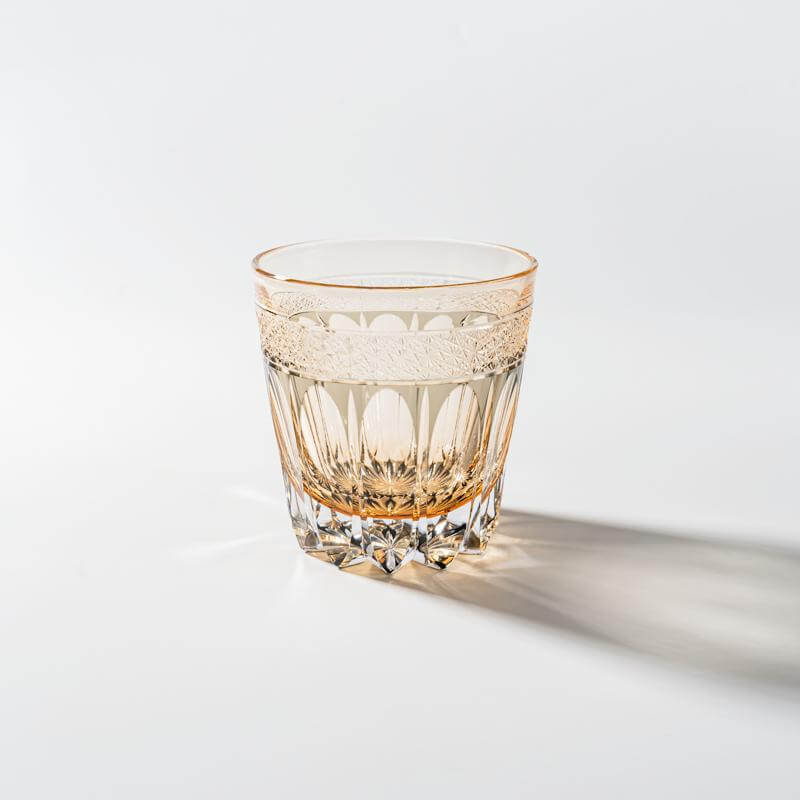 Edo Kiriko Amber Sakura Hand-Cut Whisky Glass