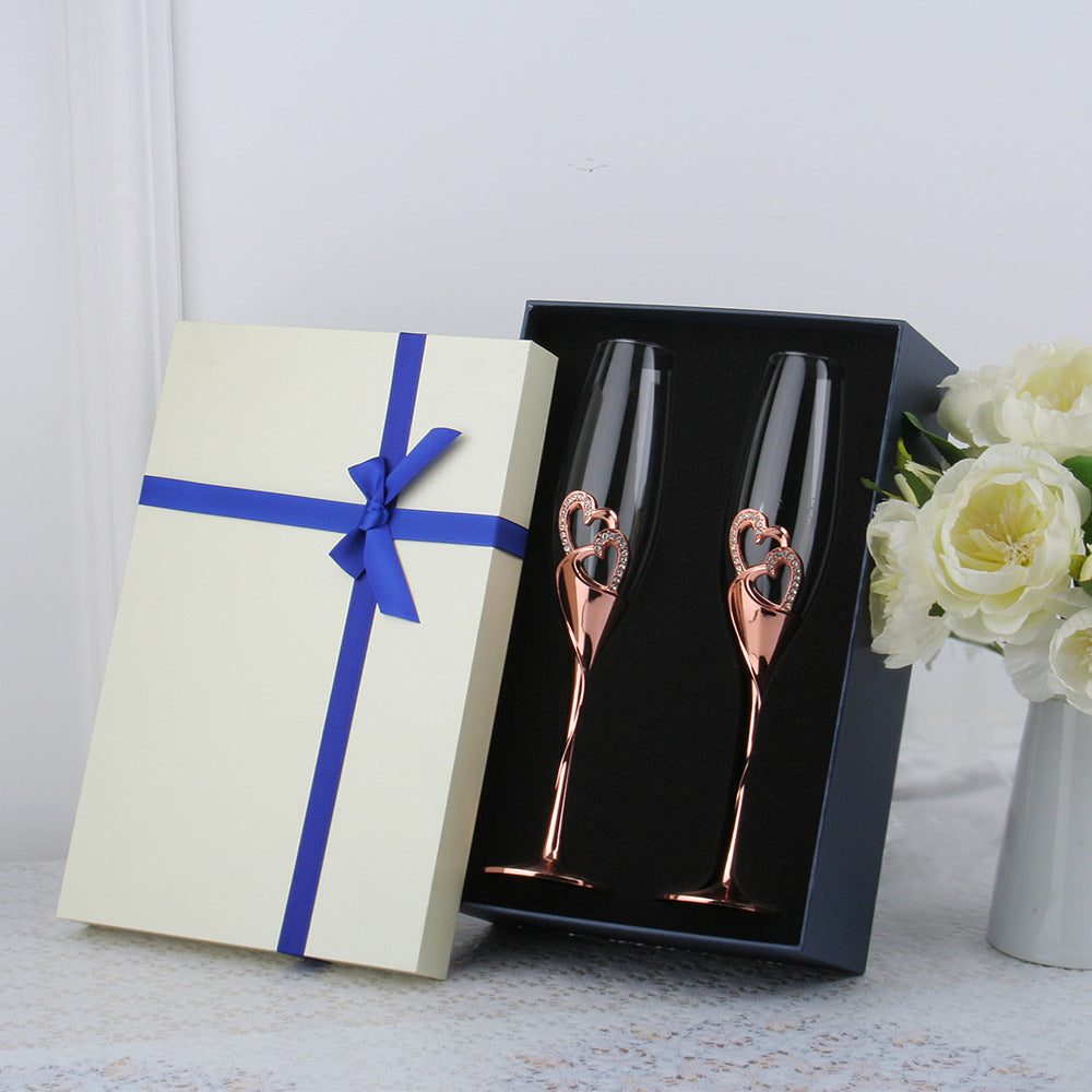 Metallic Crystal Heart Champagne Crystal Glass Gift Set
