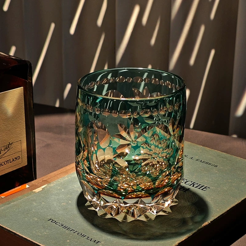 Edo Kiriko Handcrafted Seika Kasane Whisky Glass With Wooden Box