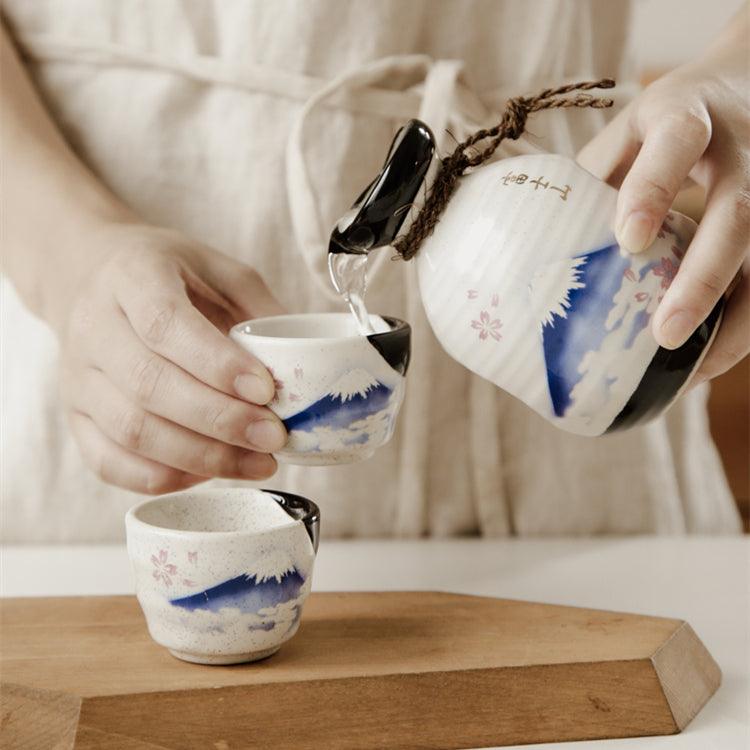 Japanese Fuji Themed Handcrafted Ceramic Sake Gift Sets