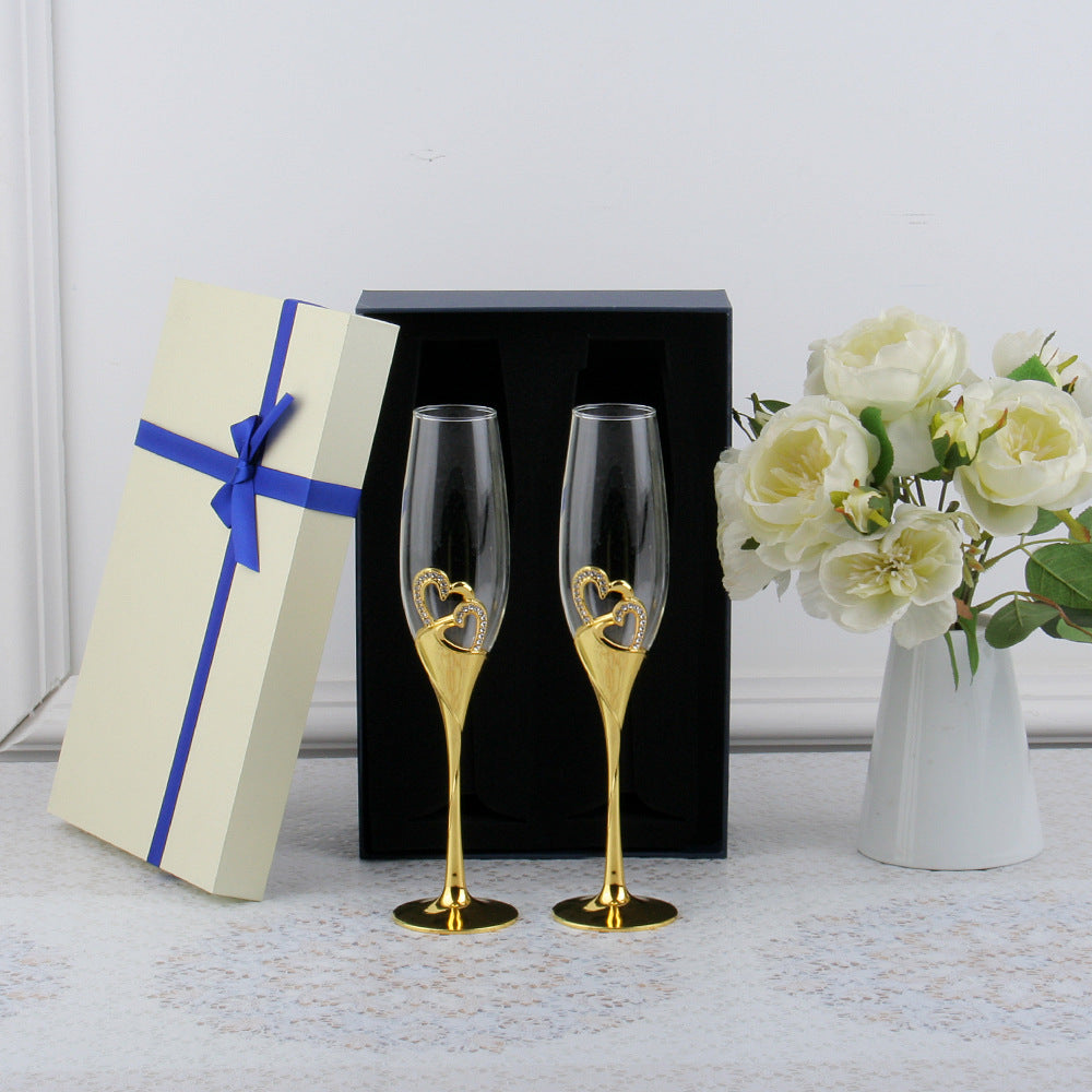 Metallic Crystal Heart Champagne Crystal Glass Gift Set