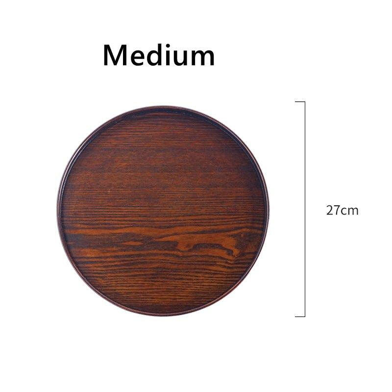 Japanese Brown Wooden Round Tray. Multi-purpose Serving Platter