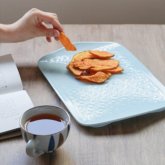 Japanese Rectangular Ceramic Floral Pattern Platters