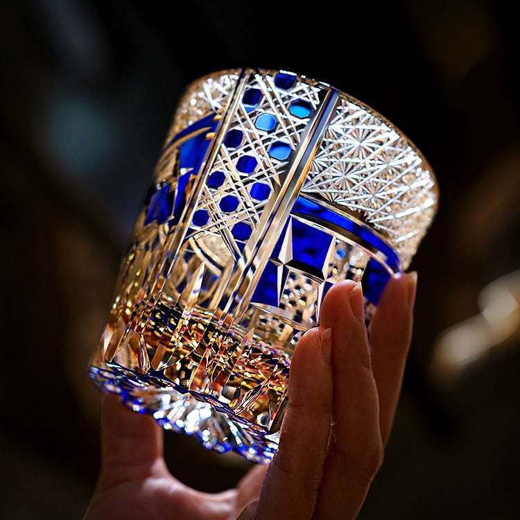 Edo Kiriko Sapphire Motif Hand-Cut Whisky Glass