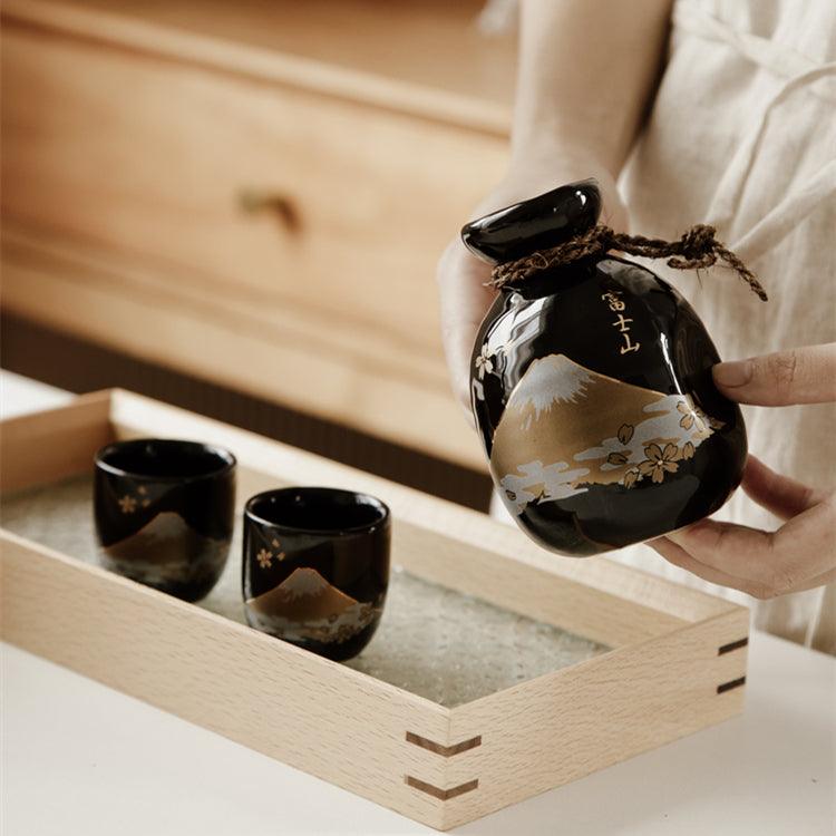 Japanese Fuji Themed Handcrafted Ceramic Sake Gift Sets