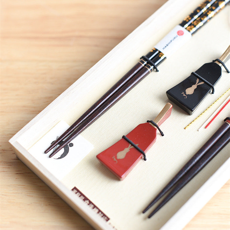 Japanese Handcrafted Golden Sakura Wooden Chopsticks Wedding Gift Set
