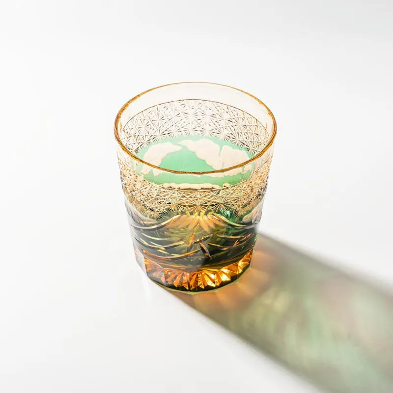 Edo Kiriko Mount Fuji Green Hand-Cut Whisky Glass