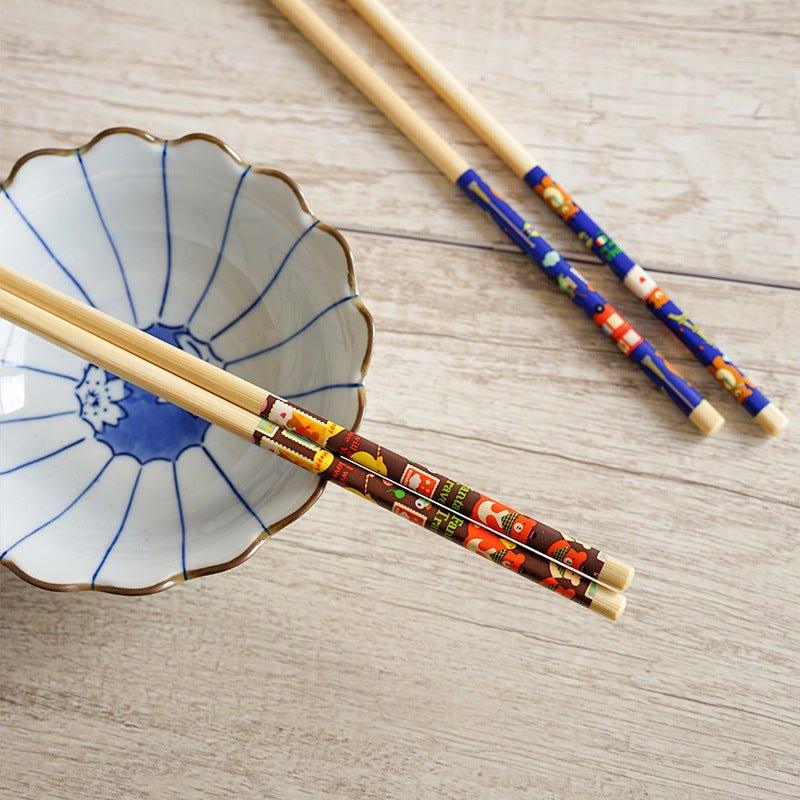 Japanese Bamboo Cartoon Themed Extended Chopsticks Dual Set
