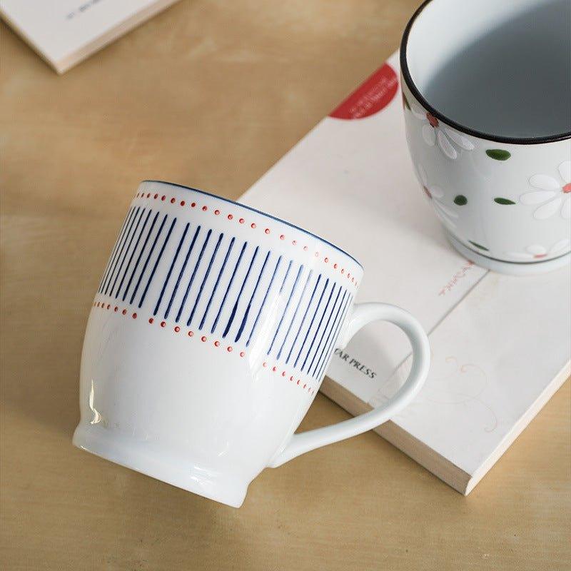 Japanese Nature Themed Ceramic Glazed Hand-Painted Tea Cups