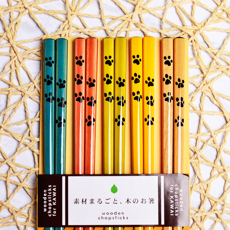 Japanese PawPrint Handcrafted Wooden Chopsticks Set of 5