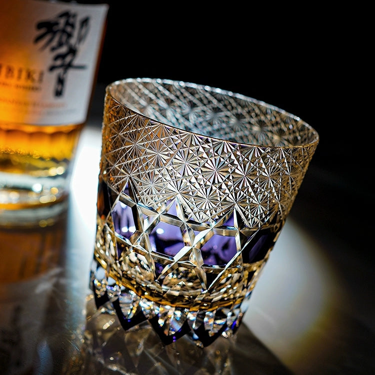Edo Kiriko Handcrafted Fluorite Whisky Glass - Dazzling Clarity with Wooden Box