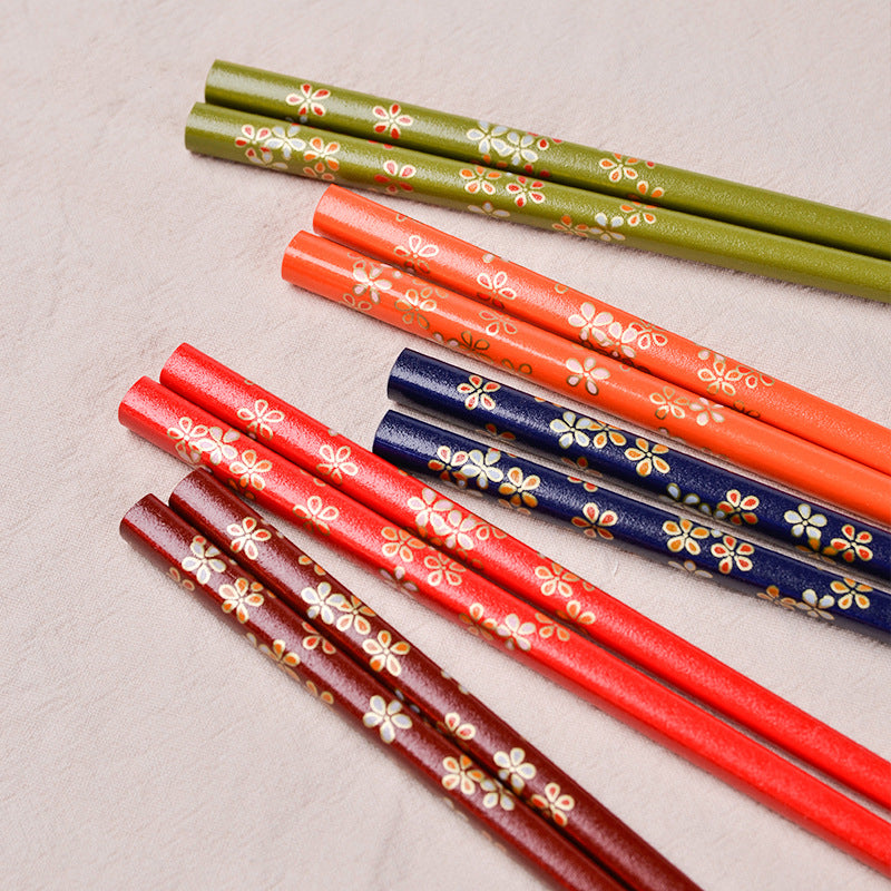 Japanese Rainbow Sakura Handcrafted Wooden Chopsticks Set of 5