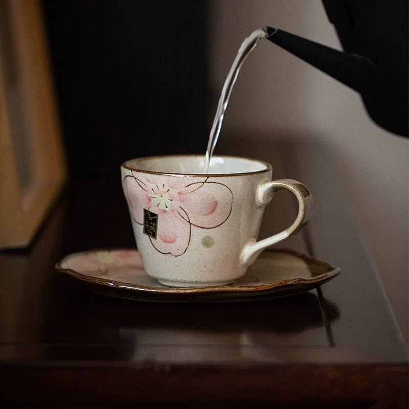 Mino Ware Handcrafted Fuyuzakura Ceramic Coffee Cup/Saucer Set