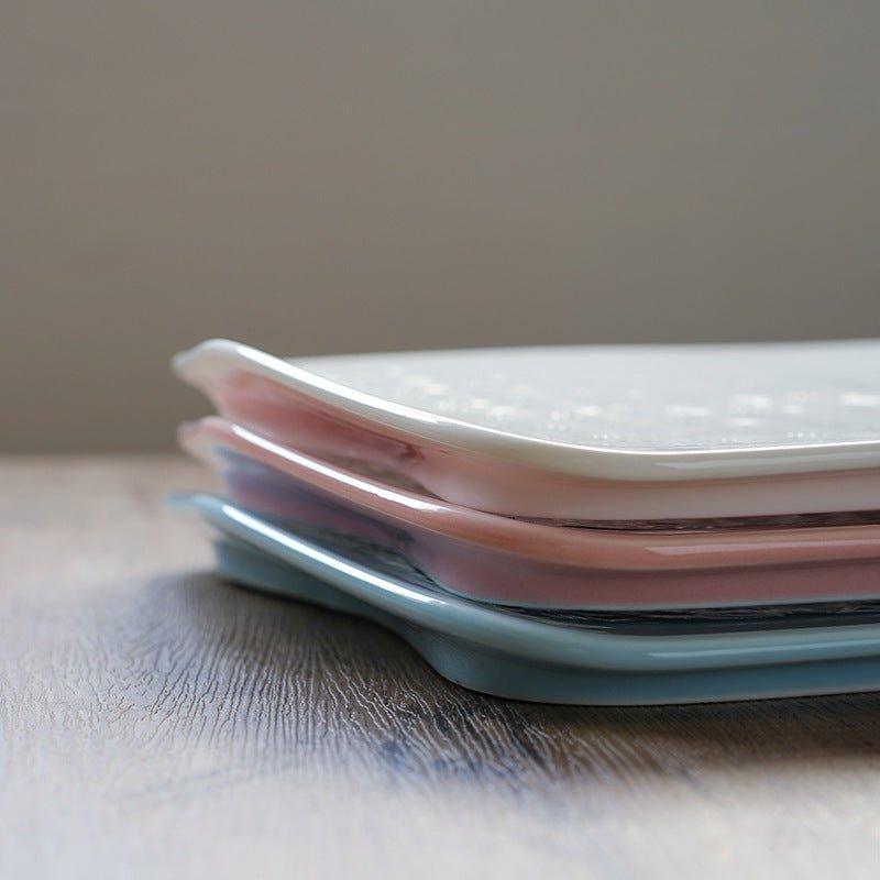 Japanese Rectangular Ceramic Floral Pattern Platters