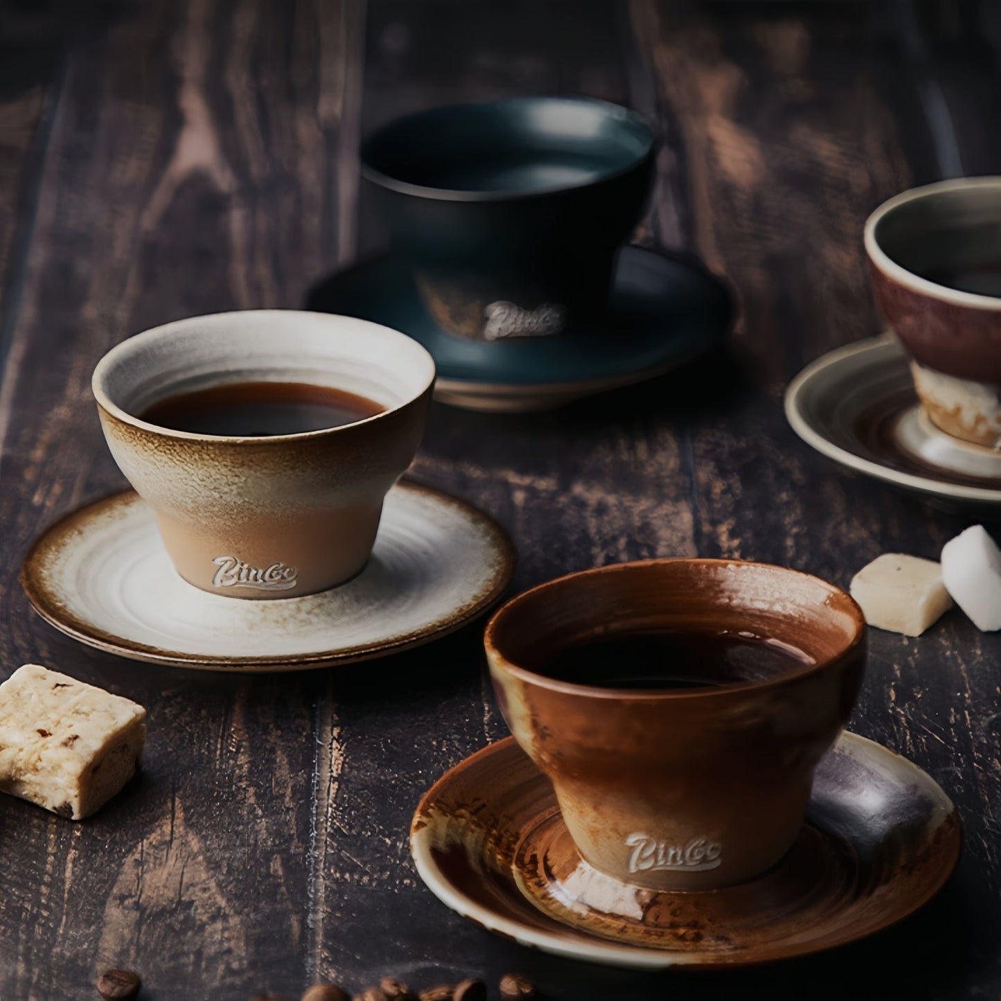 Handcrafted Glazed Ceramic Cone Shape Coffee Cup/Saucer Set