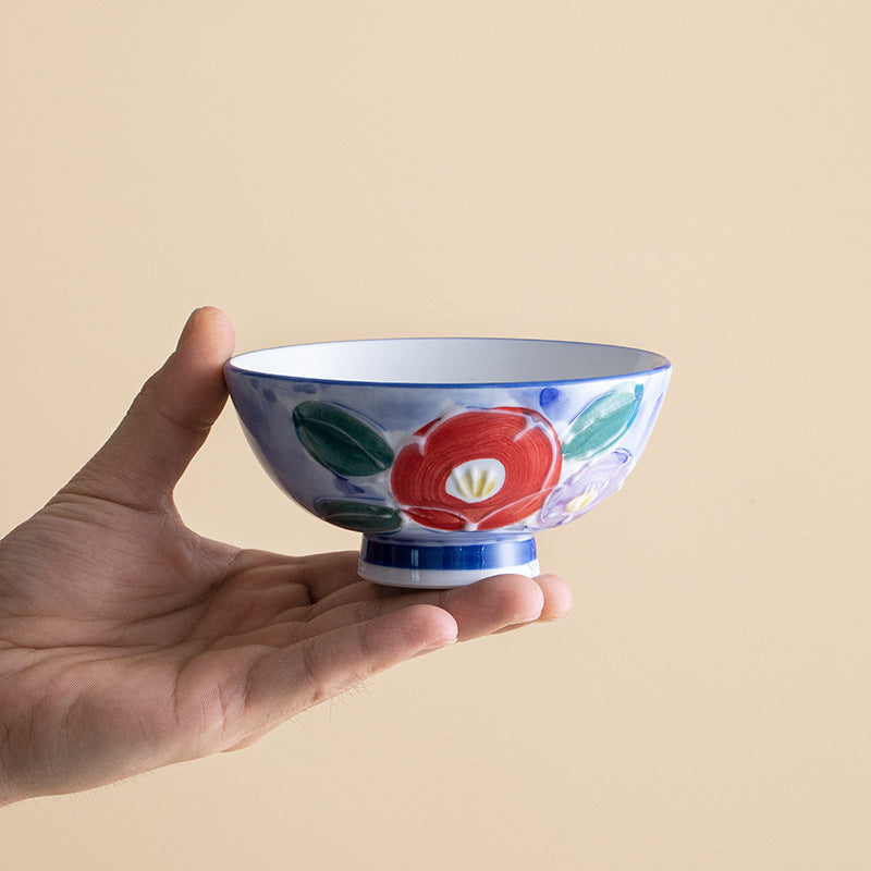 Japanese Mino-yaki Hand-Painted Floral Bowl Set (5-Piece)