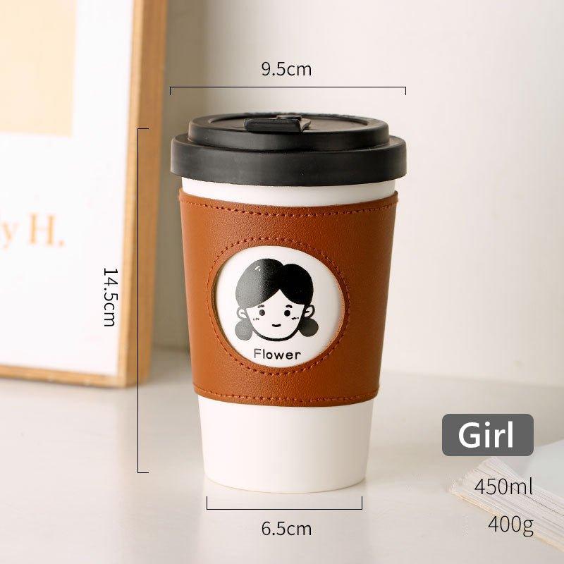 Ceramic Reusable Coffee Cup With Leather Sleeve