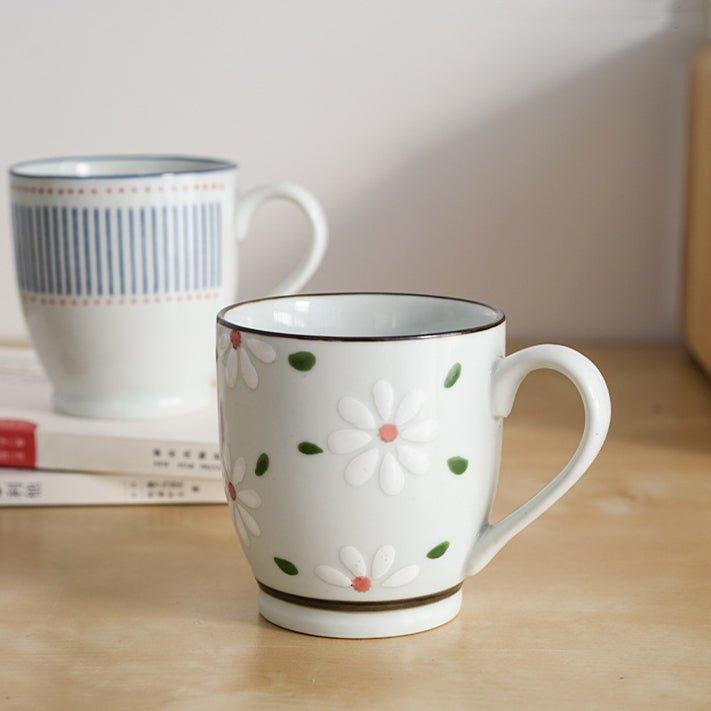 Japanese Nature Themed Ceramic Glazed Hand-Painted Tea Cups