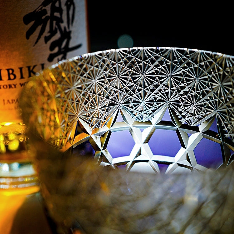 Edo Kiriko Handcrafted Fluorite Whisky Glass - Dazzling Clarity with Wooden Box