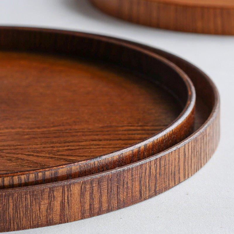 Japanese Brown Wooden Round Tray. Multi-purpose Serving Platter