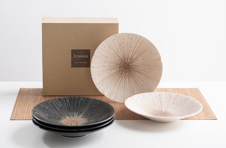 Handcrafted Japanese Mino Ware Ceramic Wrinkled Plates