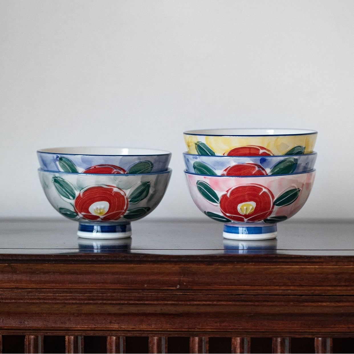 Japanese Mino-yaki Hand-Painted Floral Bowl Set (5-Piece)
