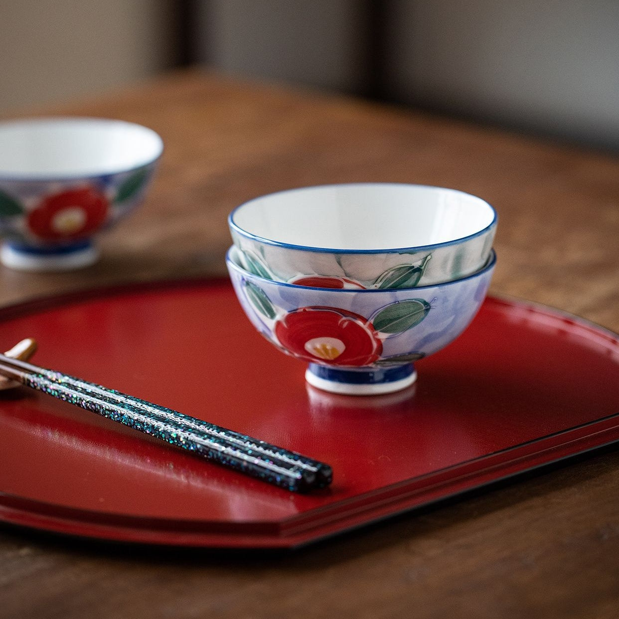 Japanese Mino-yaki Hand-Painted Floral Bowl Set (5-Piece)