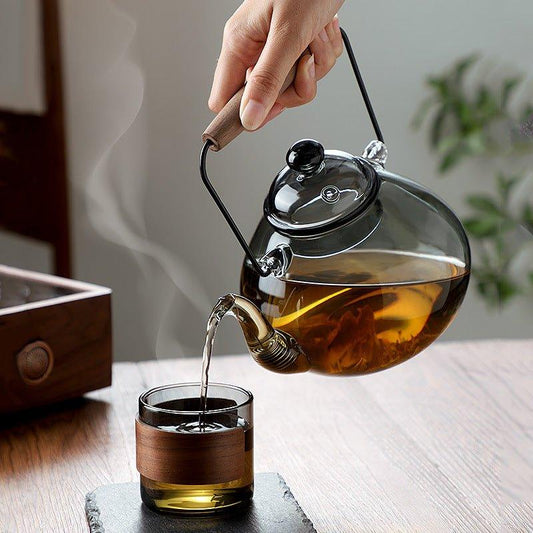Wood and Glass Fusion Tea Cups Set