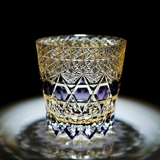 Edo Kiriko Handcrafted Fluorite Whisky Glass - Dazzling Clarity with Wooden Box
