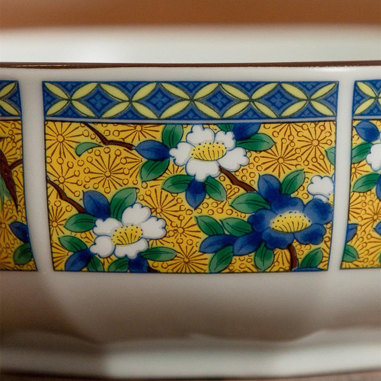 Japanese Mino Ware Court Dyed Brocade Octagonal Bowls Set – A Tapestry of Tradition