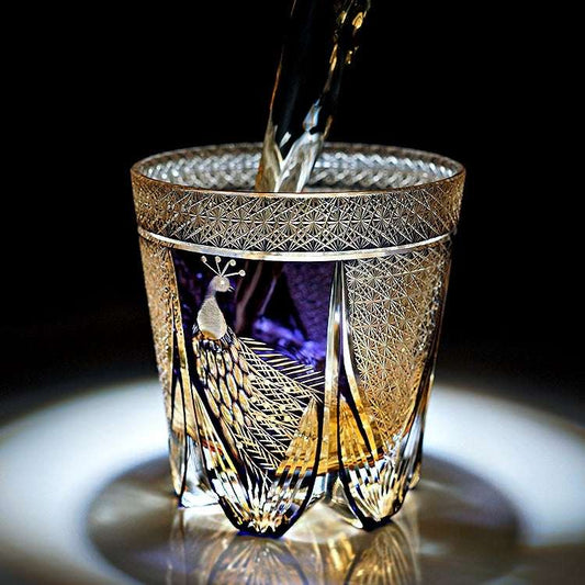 Edo Kiriko Violet Peacock Hand-Cut Whisky Glass