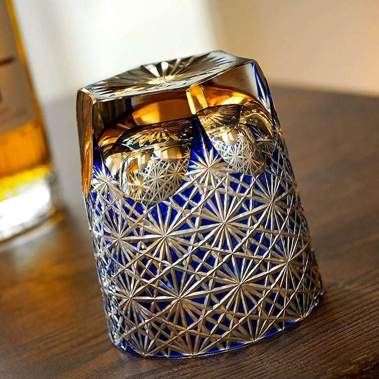Edo Kiriko Blue Amber Hand-Cut Whisky Glass