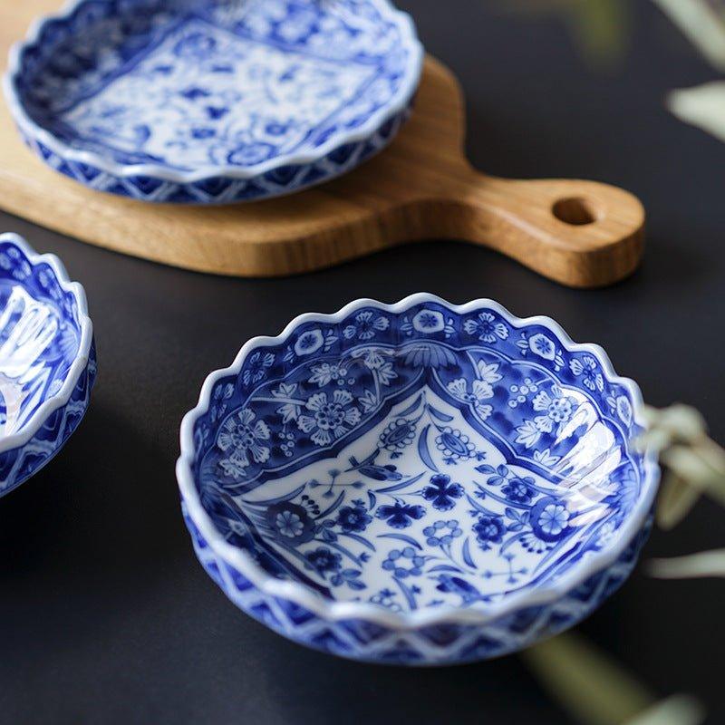Japanese Handcrafted Ceramic Blue and White Decorated Plates/Bowls