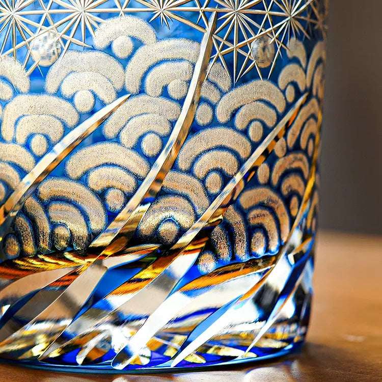 Edo Kiriko Blue Amber Hand-Cut Whisky Glass