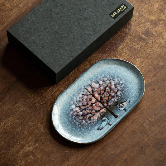 Nunobiki Ware Handcrafted Twin Sparrow Oval Platter