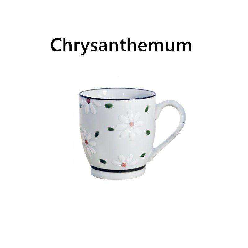 Japanese Nature Themed Ceramic Glazed Hand-Painted Tea Cups