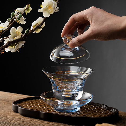 Gold Leaf Glass Kung-Fu Tea Cup Set Of Two