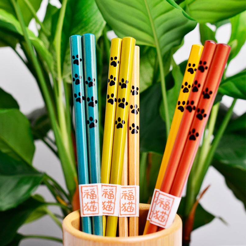 Japanese PawPrint Handcrafted Wooden Chopsticks Set of 5