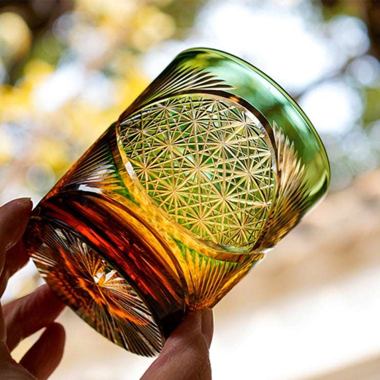 Edo Kiriko Crane Feather Hand-Cut Whisky Glass